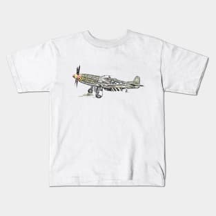 P-51 Mustang Airplane American WW2 Aircraft Sketch Art Kids T-Shirt